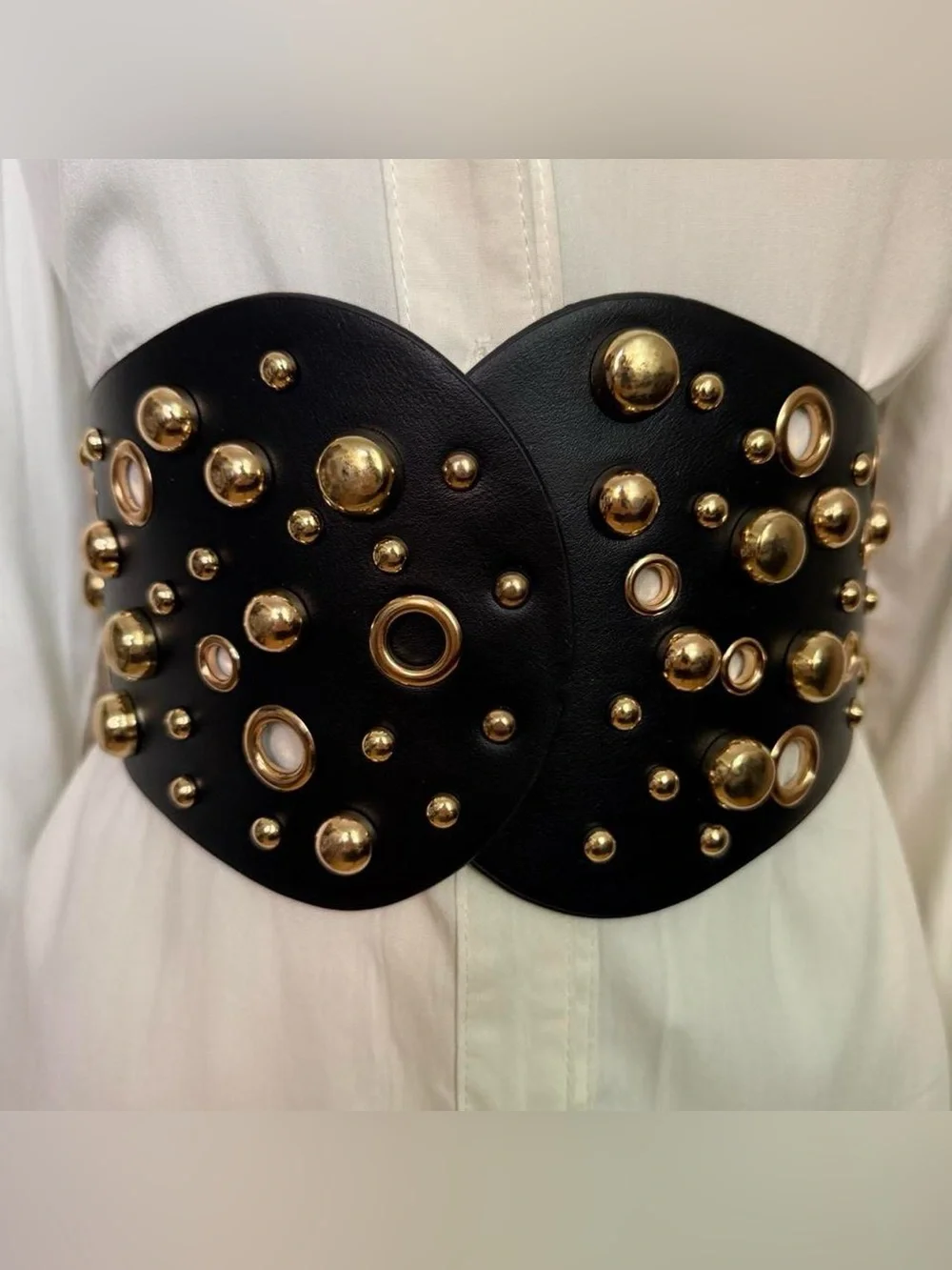 Black studded PU leather elastic waistband corset belt